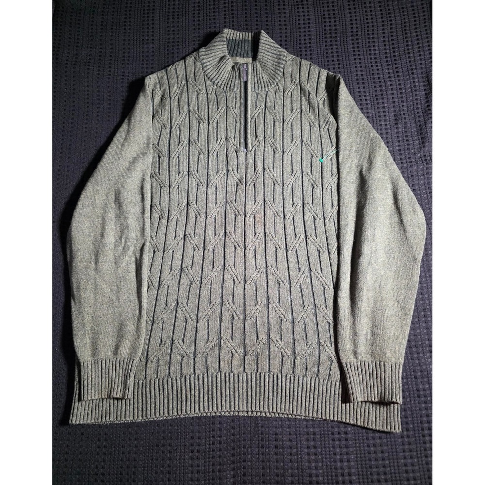 Tommy Bahama Fisherman Sweater Mens L Green 1/4 Zip Cable Knit Cotton Cozy